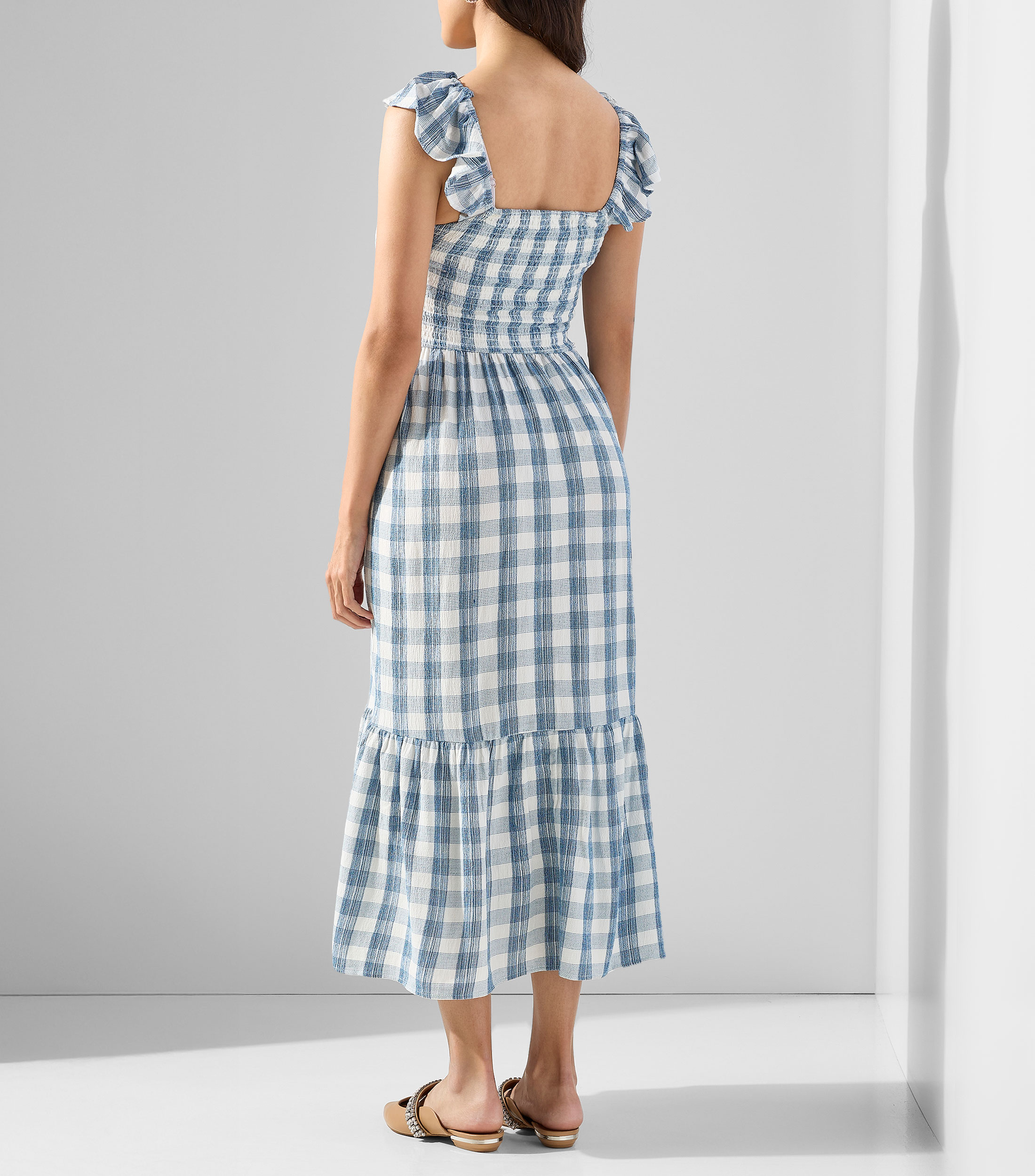 Vestido midi con cuadros Mujer